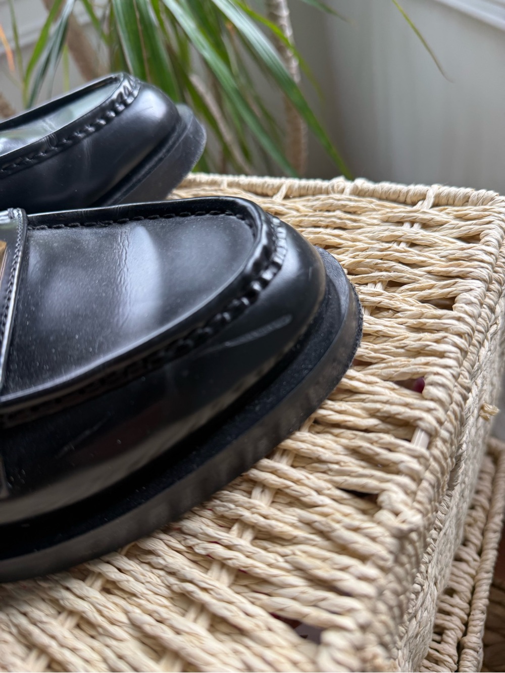 Valentino Garavani Black Leather Loafers with Gold Pyramid Stud - Picture 8 of 9